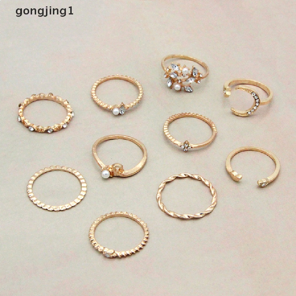 Ggg 10Pcs/set Cincin Bulan Bintang Wanita Gadis Bohemian set Perhiasan Hadiah Aksesoris ID