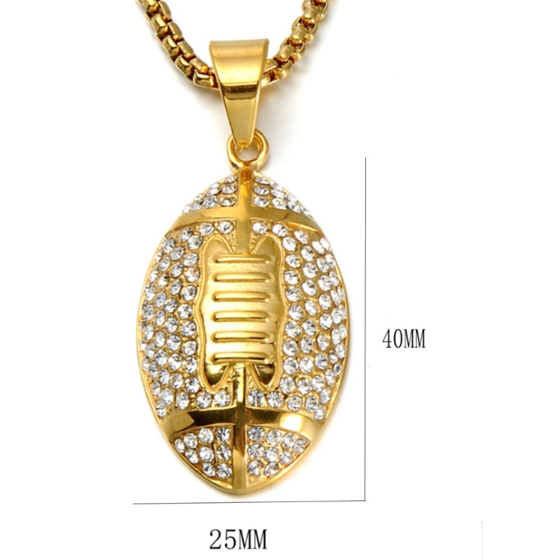 [Z H Perhiasan] Vintage 18K Emas Rugby Amerika Sepak Bola Liontin Fashion Pria Anti Karat Kalung Liontin Hip Hop Pesta Baja Titanium Perhiasan Aksesoris