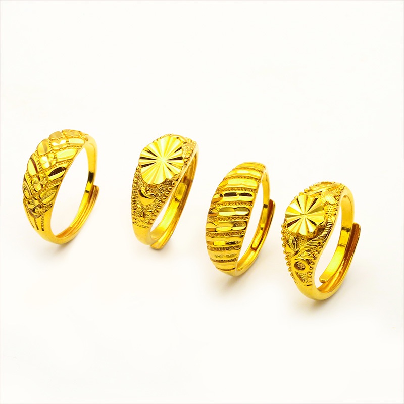 Perhiasan Fashion Kerajaan Emas 24K Bangkok Aksesoris Motif Bintik Cincin Bunga Wanita Berlapis Emas Minimalis Ring Joker