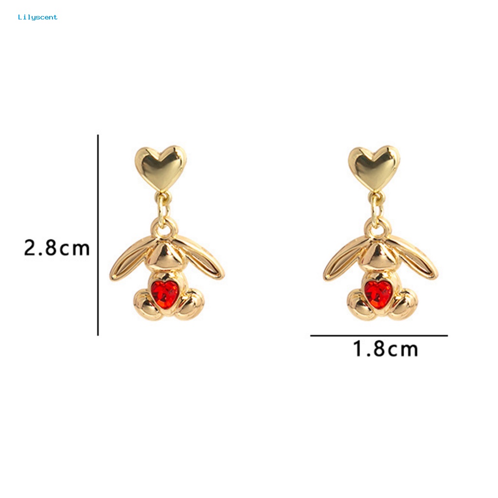 Lilyscent 1pasang Anting Wanita Eye-catching Prom Persediaan Kelinci Bertelinga Besar Dengan Zirconia Ladies Earrings Halus