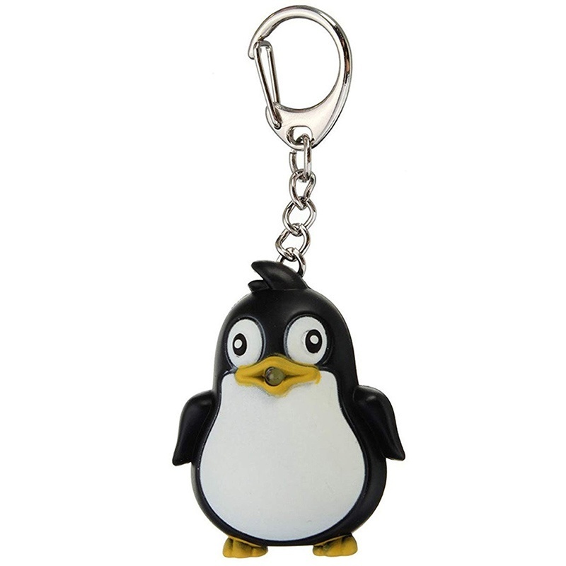 [AYBX] Lampu LED Pinguin Hewan Lucu Dengan Suara Gantungan Kunci Keyring Ring Torch Hadiah Mainan