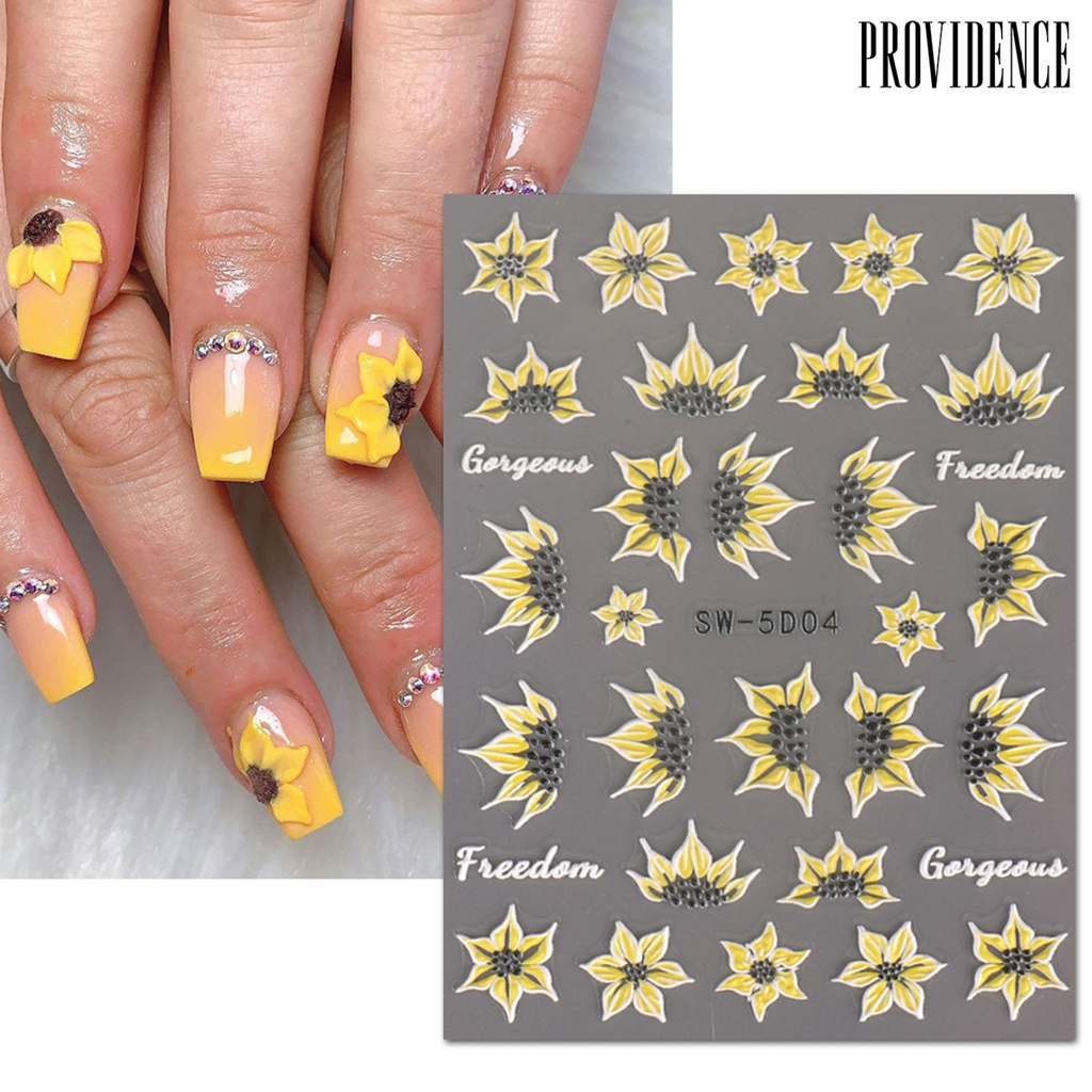 Providence Nail Art Stiker Tiga Dimensi 5D Relief Perekat Diri Tidak Luntur DIY Musim Semi Musim Panas Bunga Matahari Pola Bunga Manikur Stiker Salon Kuku Pasokan