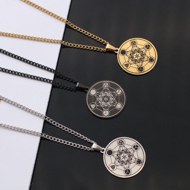 [X C Kalung] Emas Dan Perak Baru Hip Hop Punk Vintage Life Flower Metatron Life Angel Seal Titanium Steel Liontin Anti Karat Kalung Pria Dan Wanita Hadiah Liburan Perhiasan