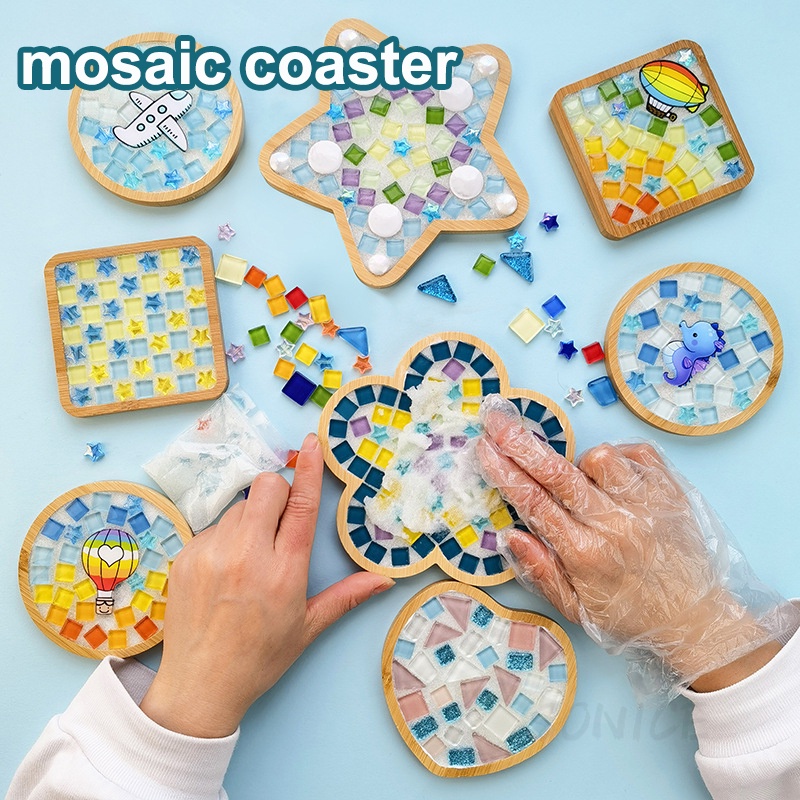 Mainan DIY Untuk Anak Buatan Tangan Cangkir Tikar Bahan Kreatif Kaca Kayu Mosaik Ubin Coaster Dekorasi Rumah Hadiah Pendidikan Dini Seni Dan Kerajinan DIY