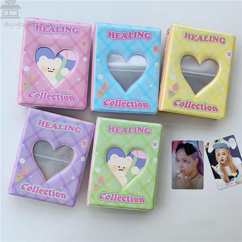 Agustinina Album Foto Kawaii Heart Bear Collection Buku ID Holder Binder Album Kartu Nama Kpop Card Binder