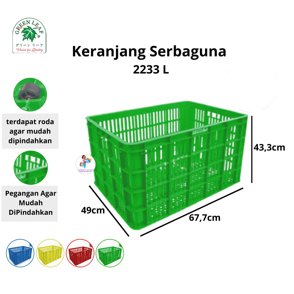 Keranjang Industri Container Box Serbaguna Roda 2233 L Green Leaf