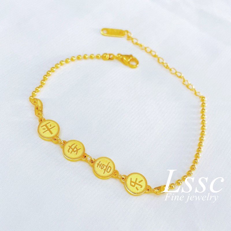 Gelang Manik Titanium Wanita Anti Karat Emas 18K Karakter China Keberuntungan Aksesoris Perhiasan