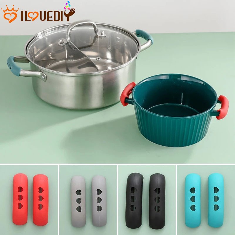 Non-slip Steamer Casserole Pan Handle Holder 2Pcs Silikon Pegangan Panci Cover Isolasi Sarung Klip Aksesoris Dapur Penutup Insulasi Panas Panci Klip Telinga