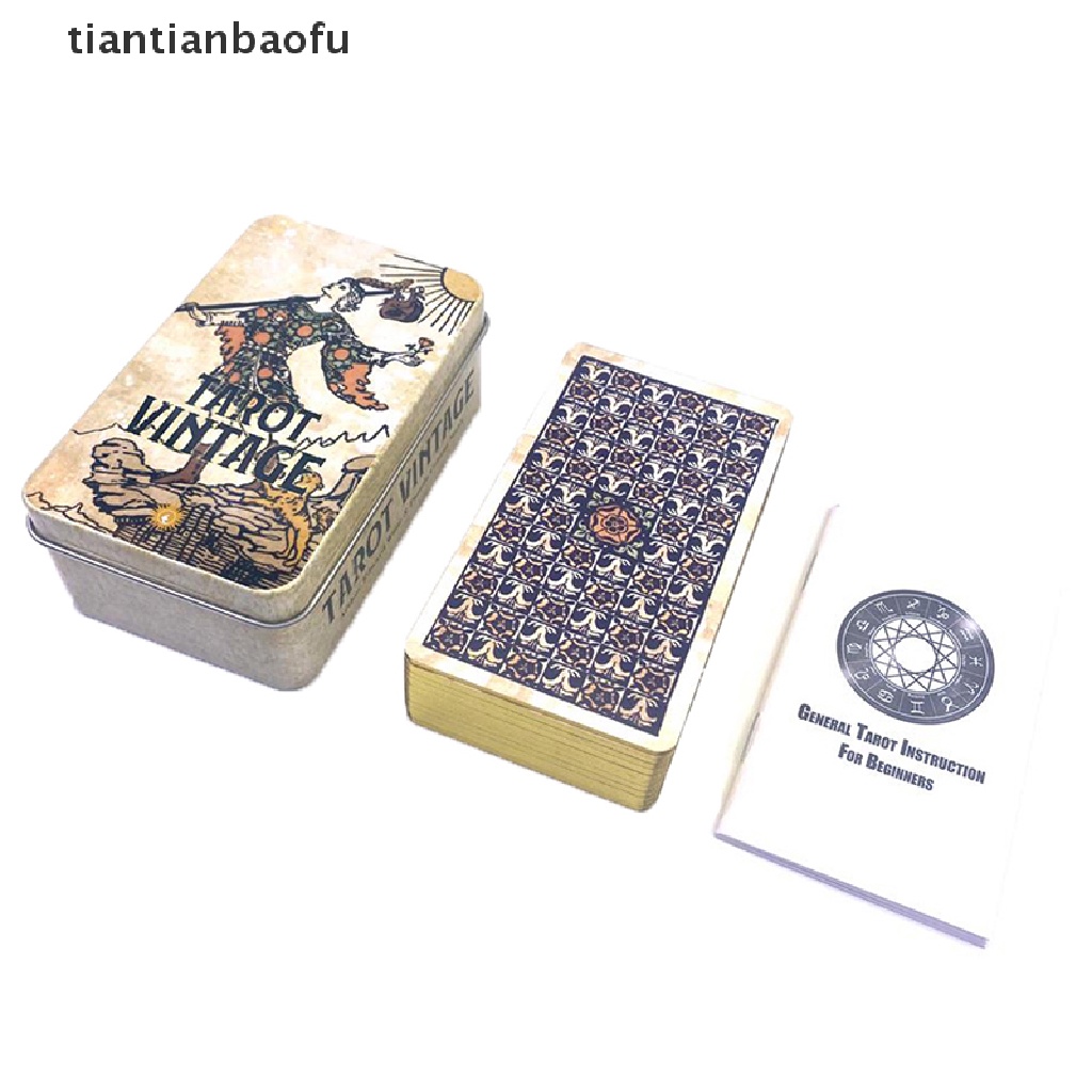 [tiantianbaofu] Kotak Besi Vintage Tarot Ramalan Dek Pesta Keluarga Papan Permainan w/Butik Manual