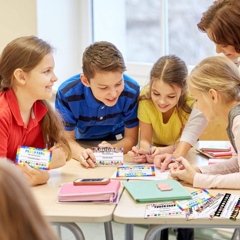 Needway Classroom Reward Card Hadiah Anak 50 Pcs Kartun Belajar Dini Mainan Kartu Goresan Hadiah Anak Insentif Untuk Anak-Anak Reward Punch Card Kartu Penghargaan Siswa