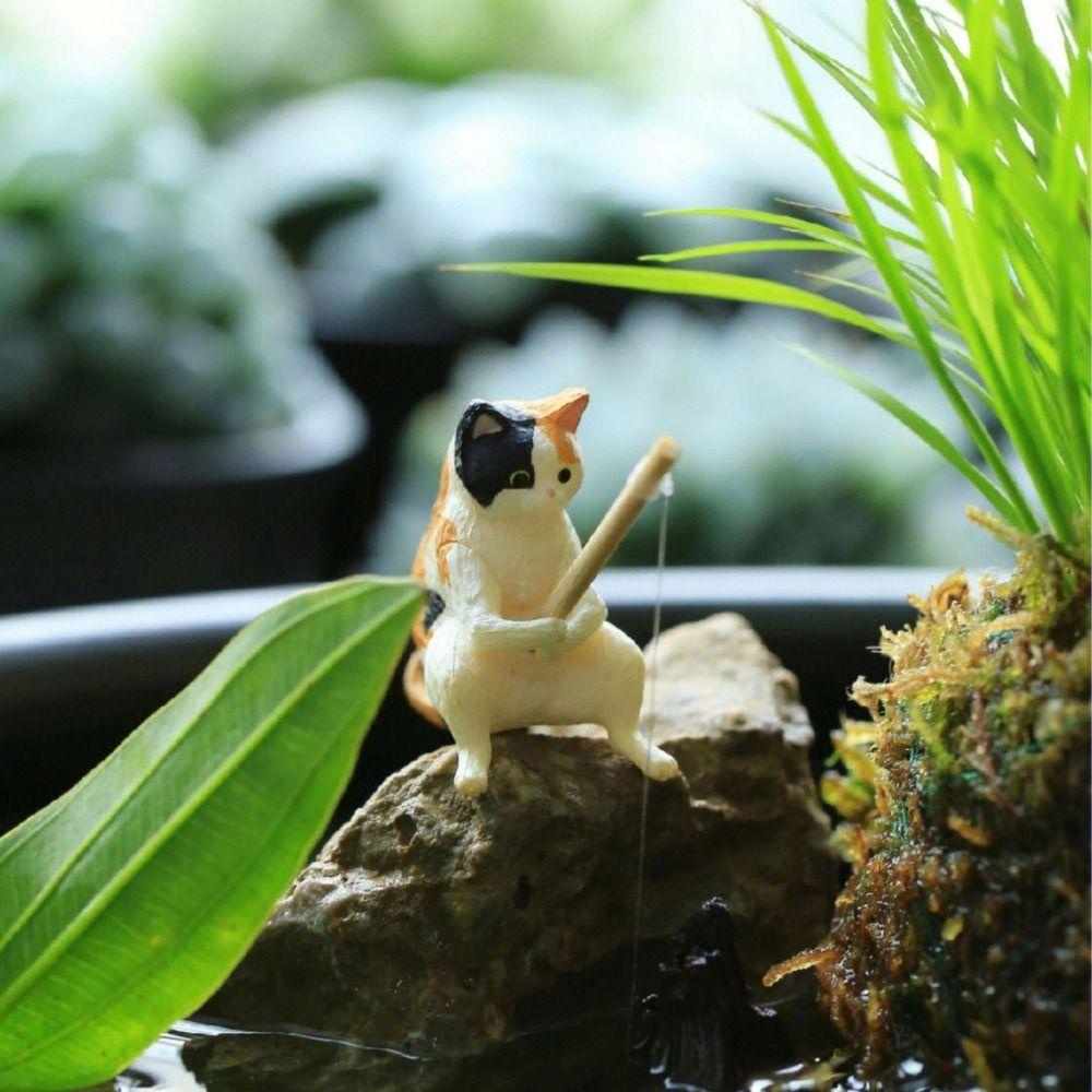 Patung Kucing Agustina DIY Serbaguna Bonsai Kerajinan Tangan Craft Aquarium Tanks Decor Hiasan Gantung Kucing Mudah Digunakan Ornamen Tangki Ikan