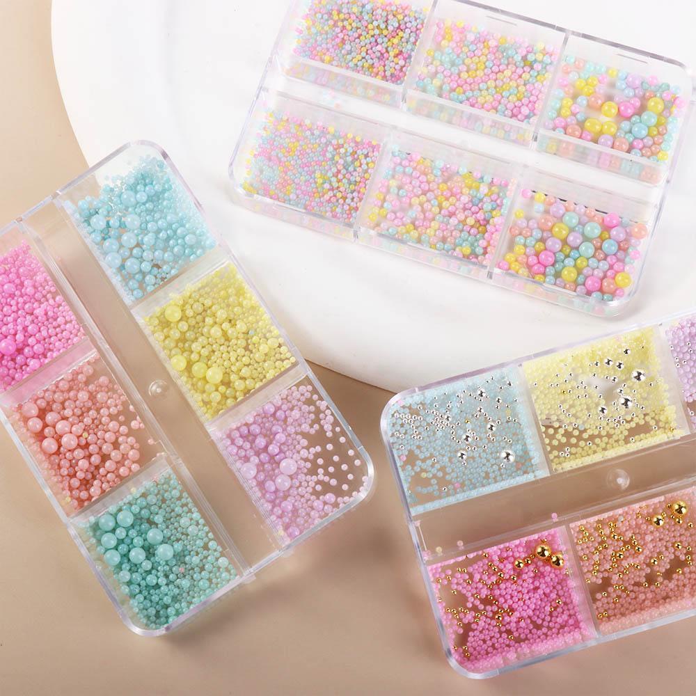 AUGUSTINA Pesona Kuku Agustina Pink Biru 1Box Membuat Perhiasan Manikur Aksesoris Crystal Beads Filler|Manik Bubble Warna