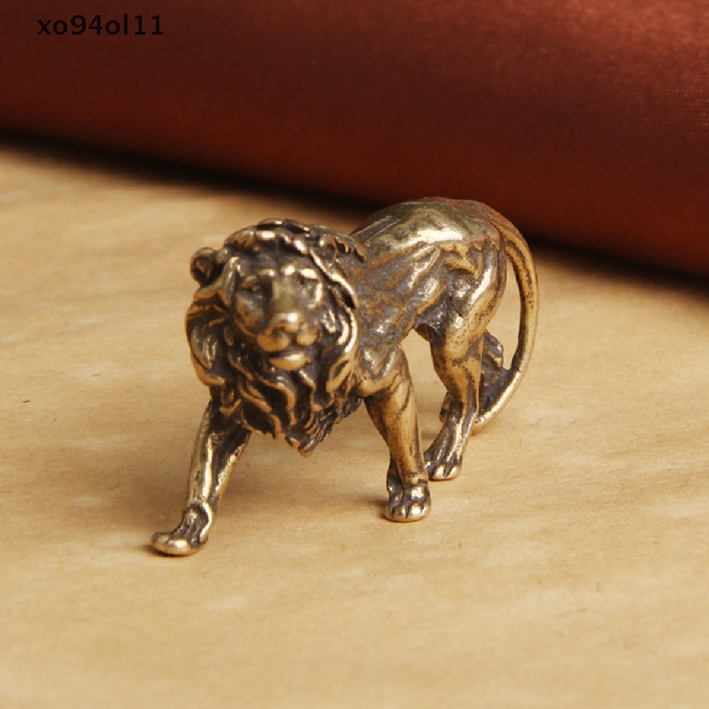 Xo Patung Miniatur Majestic Lion King Tembaga Murni Dekorasi Meja Craft OL