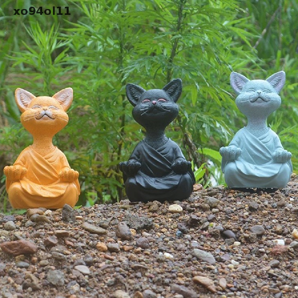 Patung Kucing Buddha Hitam XO Aneh Meditasi Yoga Koleksi Happy Cat OL