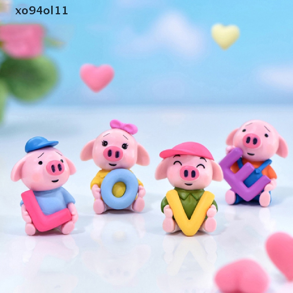 Xo 4pcs/set Cinta Pemandangan Babi Kecil Peri Taman Gnomes Patung Ornamen Dekorasi OL