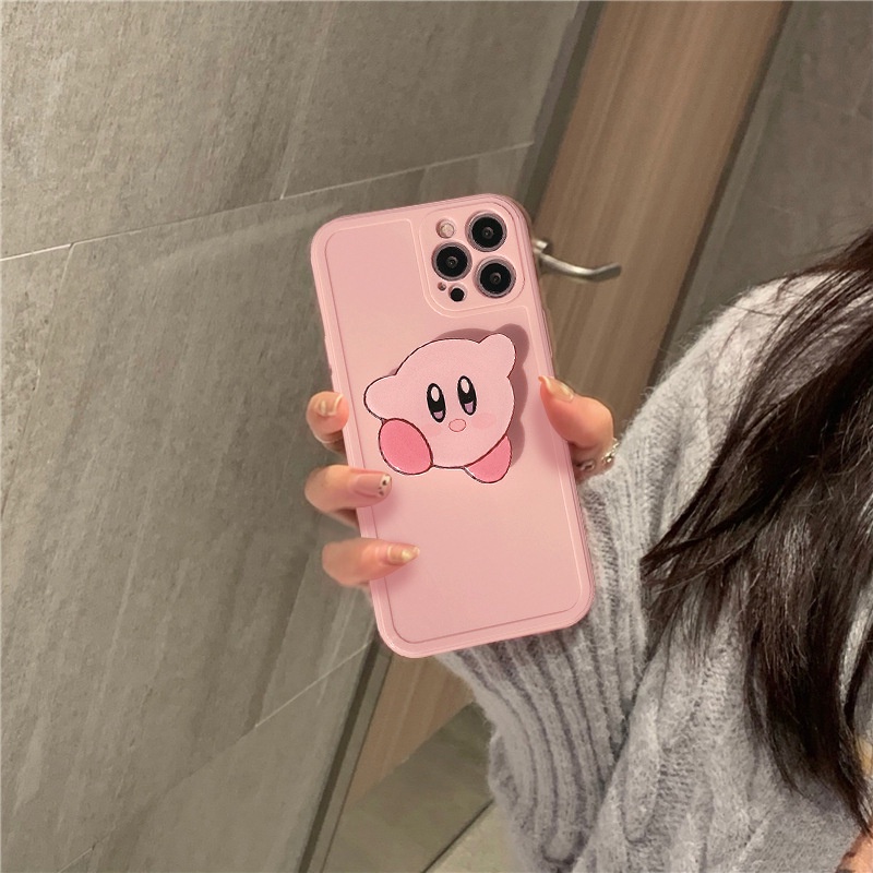 IPHONE Ins Kartun Phone Holder Pink Desain Sederhana Case Pelindung Cover Untuk Iphone7 8 PLUS X XR XS 11 12 13 MINI PRO MAX SE 2020