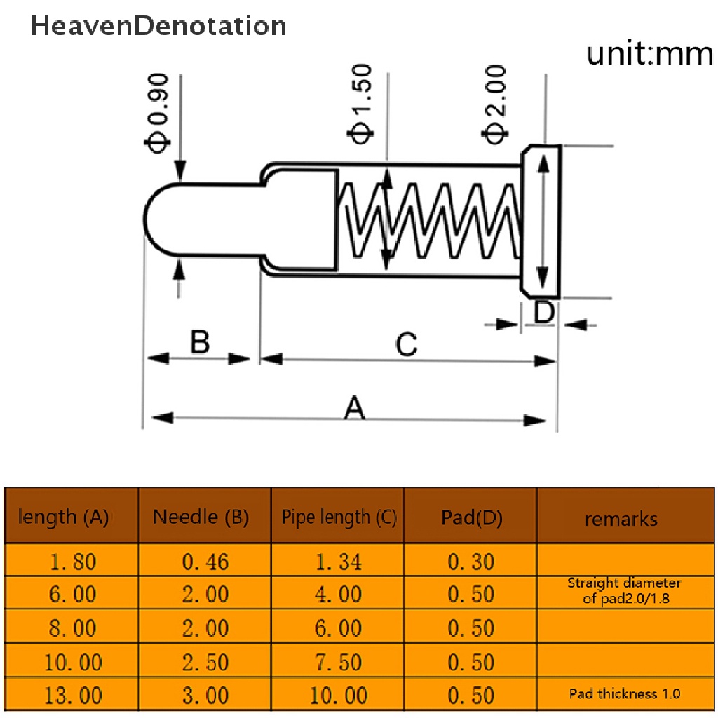 [HeavenDenotation] 10pcs Konektor Pogo Pin Pogopin Spring Loaded Contact SMD PCB 1.8 6 8 10 13 MM Test Prob HDV