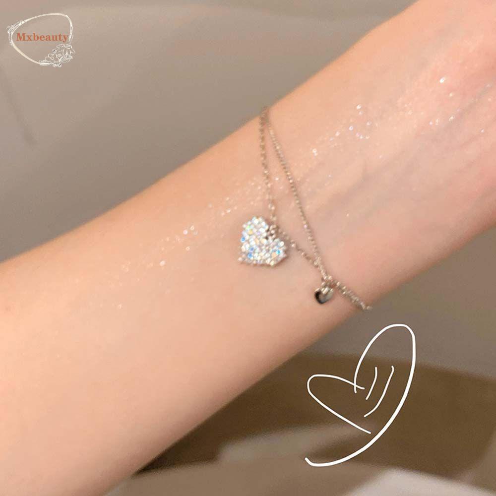 Mxbeauty Kalung Hati Wanita Cinta Hati Fashion Double Flash Klavikula Necklace
