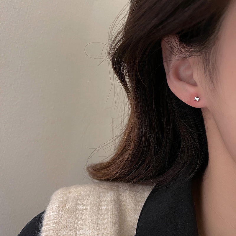 Roselife S925 Perak 3D Mini Huruf H Stud Anting Untuk Wanita Perempuan Pakaian Sehari-Hari Hypoallergenic Earring Pick Gratis Telinga Perhiasan Aksesoris 1pasang