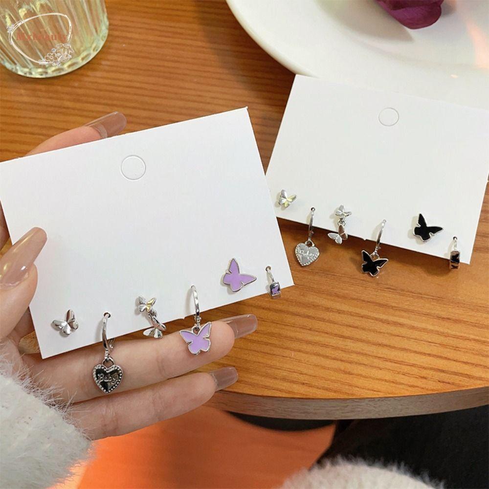 Mxbeauty Anting Kupu-Kupu Set Kepribadian Sederhana Lingkaran Hadiah Ulang Tahun Aksesoris Set Tembaga Gaya Korea Perhiasan