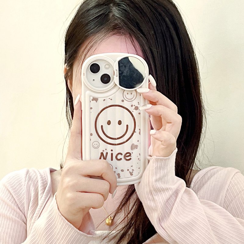 Rotatable Mirror Beige Nice Smile Girl Woman Soft Silicon Case HP iP iPhone 12 13 14 Pro Max 11 FTD Casing Apple