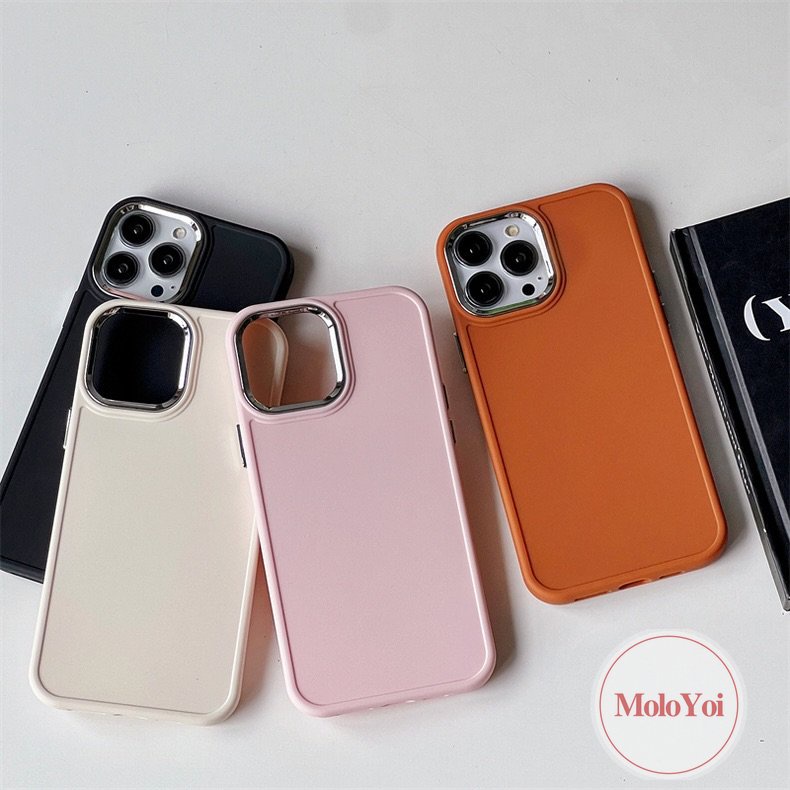 IPHONE Casing Ponsel Persegi Plating Mewah Kompatibel Untuk Iphone11 7plus 8plus XR 13 14 11 12 Pro MAX X XS MAX Macaron Warna Permen Sederhana Warna Solid Lembut Tpu Cover