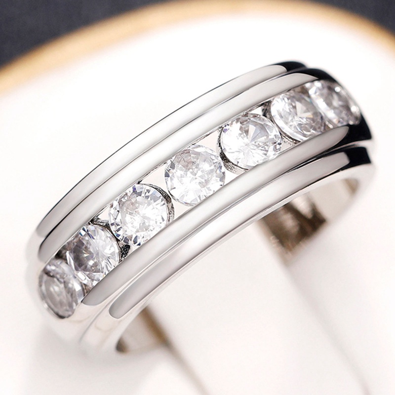 Cincin Pasangan Warna Silver Dengan Cubic Zirconia Bulat Desain Serbaguna Sederhana Pernikahan Band Lover's Rings Statement Jewelry