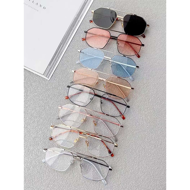 (YUZHU) Mode Baru Poligonal Double Beam Metal Frame Sunglasses Korea Fashion Warna-Warni Anti Radiasi Kacamata Unisex