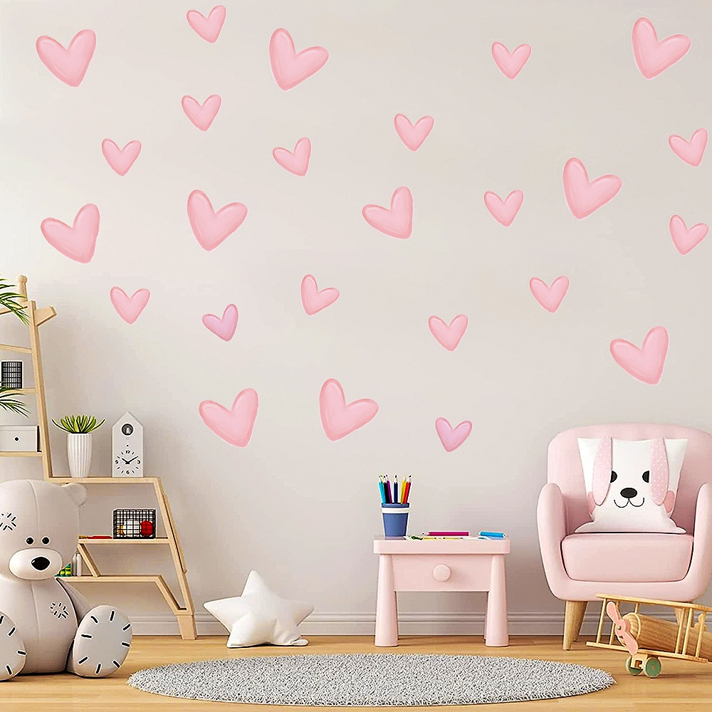 6lembar Dekorasi Kamar Tidur Romantis Mural Art Background Decal Tahan Air Tahan Debu Dinding Aplikasi Pink Cinta PVC Stiker Dinding Perekat Diri DIY Wallpaper