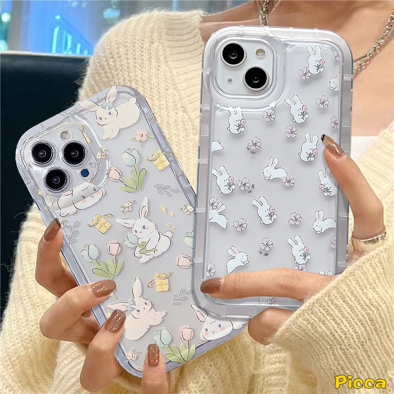 Fresh Flowers Case Redmi 12C 10C 9 10A A1 9T 10 9A 9C NFC Redmi Note8 9 Note10s Note 11 10s 11s 10 9 Note10 11 POCO F4 Kartun Lucu Kelinci Bening Shockproof Airbag Penutup Bunga