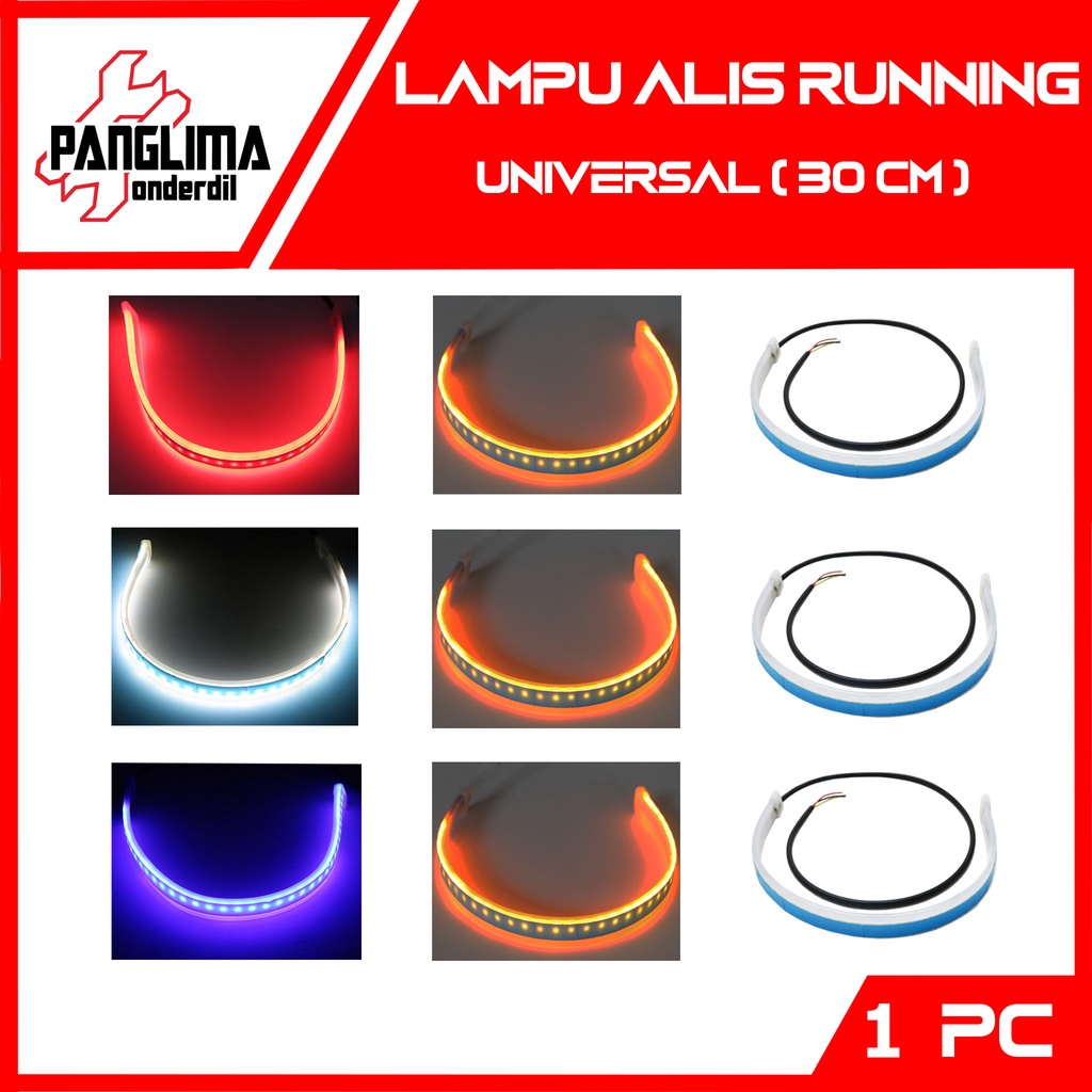 Lampu LED 2 Mode Diam-Running Variasi Alis DRL Elastis-Flexible Waterproof-Tahan Air 30 Cm 1 Pc Putih Merah Biru Pink Kuning