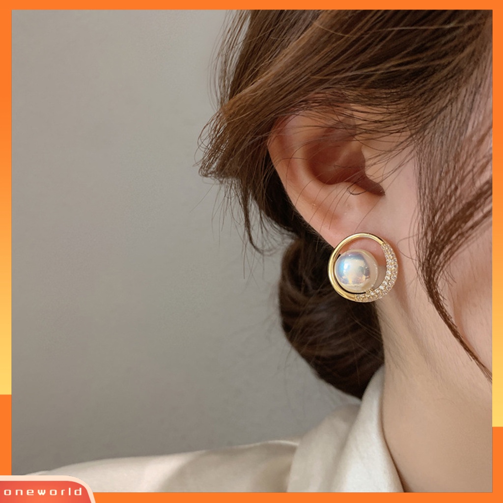 [EONE] 1pasang Anting Hoop Glitter Bulat Telinga Dekorasi Temperamen Elegan Mutiara Imitasi Berlian Imitasi Ear Studs Untuk Perjamuan