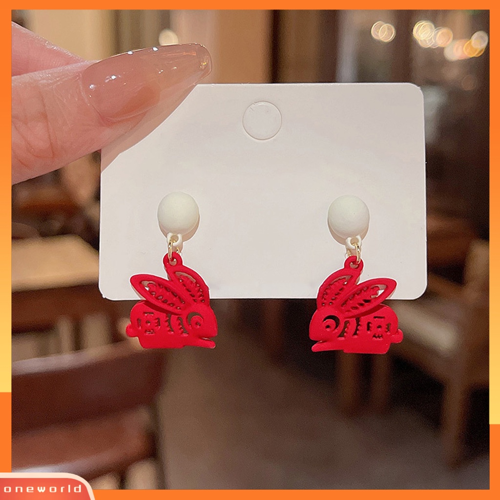[EONE] 1pasang Anting Menjuntai Kelinci Dekorasi Karakter Cina Romantis Menguntungkan Mutiara Imitasi Hiasan Telinga Vintage Cina Merah Cutting Paper Rabbit Earrings Aksesoris Pakaian