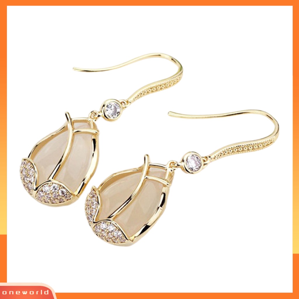 [EONE] 1pasang Liontin Anting Tulip Liontin Bersinar Berlian Imitasi Inlay Geometris High-end Dress Up Hypoallergenic Mewah Wanita Cubic Zirconia Bunga Telinga Kait Perlengkapan Kostum