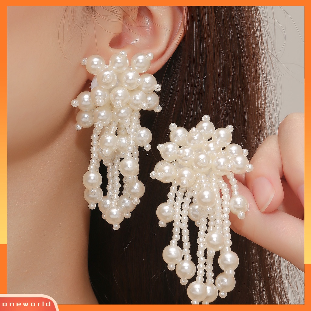 [EONE] 1pasang Anting Menjuntai Kepribadian Berlebihan Multi-layer Berlapis Mutiara Imitasi Ear Stud Anting Rumbai Aksesoris Fashion