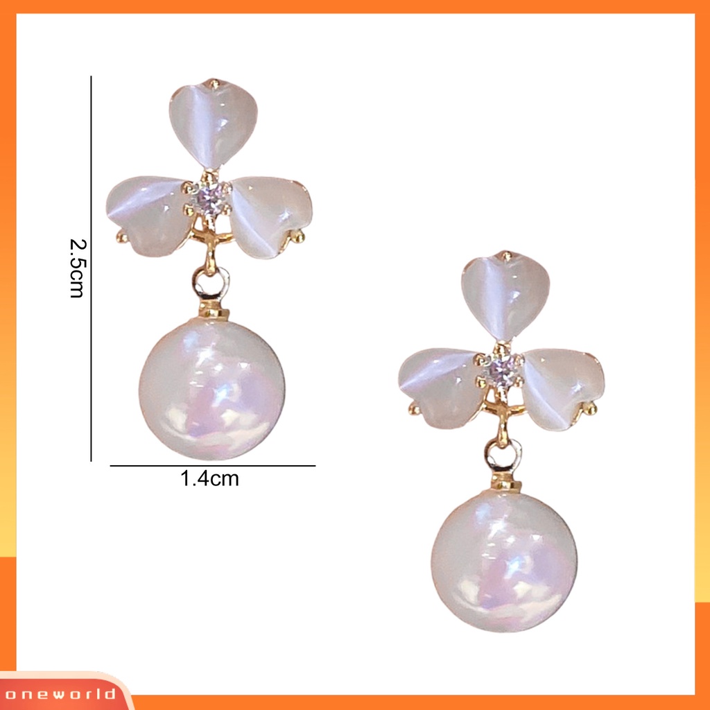 [EONE] 1pasang Anting Stud Dainty Elegan Temperamen Gaya Perancis Mutiara Imitasi Opal Bunga Wanita Drop Earrings Perhiasan Aksesoris