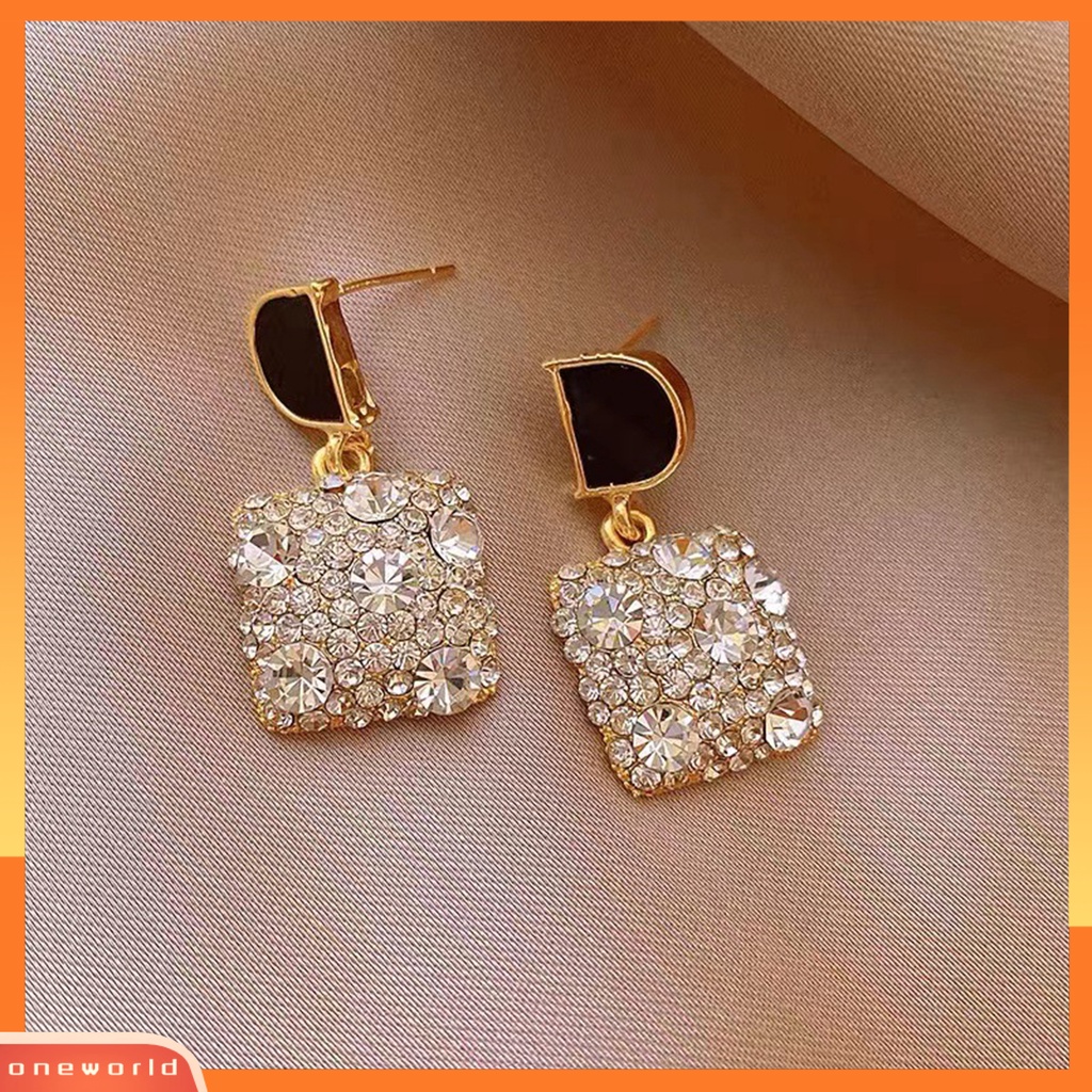 [EONE] 1pasang Anting Pejantan Hitam D Geometris Elegan Retro Mewah Hypoallergenic Berlian Imitasi Square Menjuntai Earrings Fashion Perhiasan