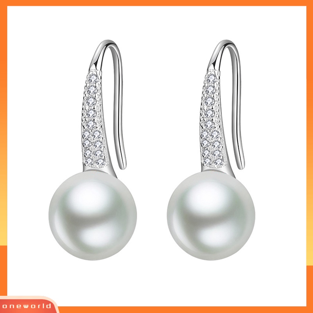 [EONE] Drop Earrings Polishing Cubic Zirconia Temperamen Dress Up Mutiara Imitasi Berlian Imitasi Wanita Earrings Aksesoris Pakaian