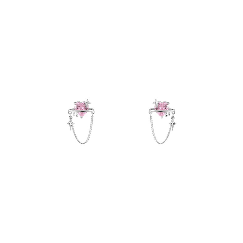 Girly Anting High-end Kristal Merah Muda Berbentuk Hati