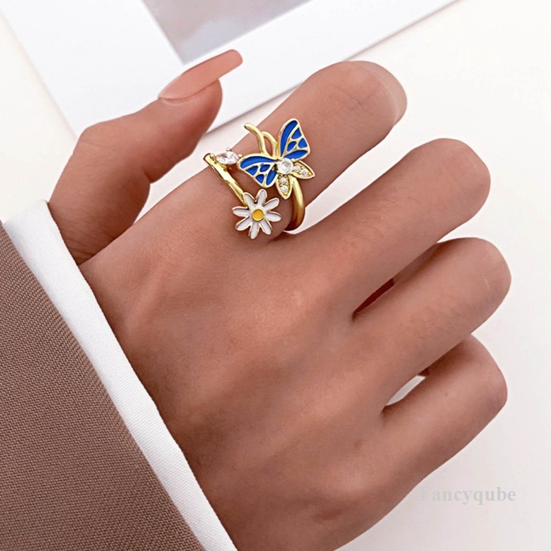 Butterfly Sweet Flower Open Copper Rings Untuk Wanita Gadis Perhiasan Tren