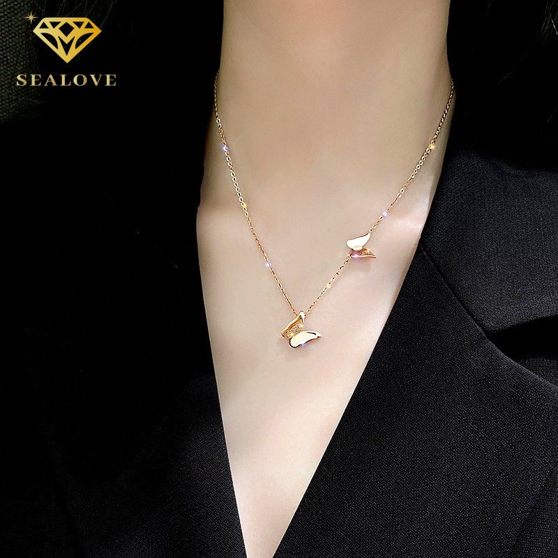 Kalung Titanium Wanita Anti Karat Kupu-kupu 18k Emas Aksesoris Fashion Korean Style COD