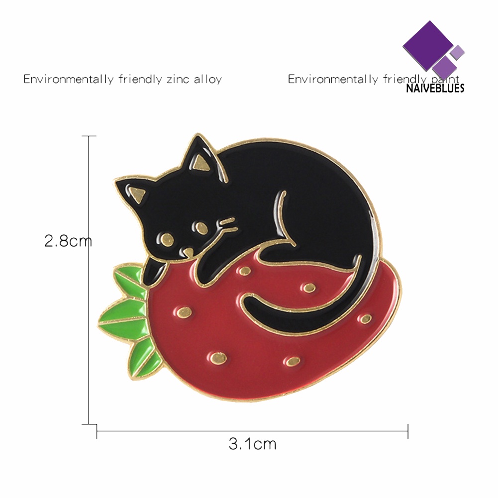 &lt; Naiveblues &gt; Wanita Lucu Kartun Liter Kucing Strawberry Enamel Pin Kerah Lencana