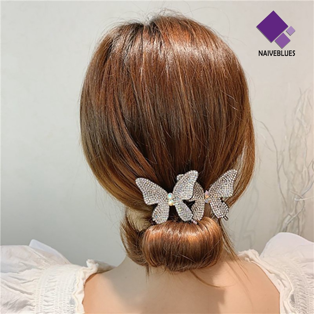 &lt; Naiveblues &gt; Gigi Silang Kuncup Ketat Kepala Jepit Rambut DIY Lady Shiny Butterflies Bun Hair Clip Hair