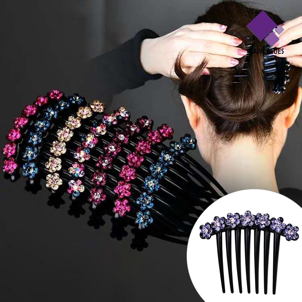 &lt; Naiveblues &gt; Sisir Rambut 7gigi Non-slip Pengerjaan Halus Bunga Dekorasi Pernikahan Tongkat Aksesoris Rambut