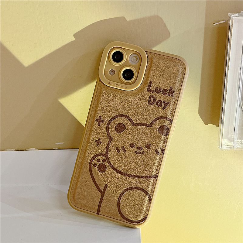 Leather Brown Little Bear Soft Silicon Case HP iP iPhone 7 8 14 + Plus SE 2020 X XS XR Max 11 12 13 Pro Max New FTD Casing Apple