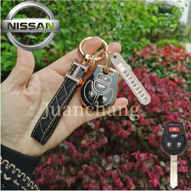 Fob Case Kunci Mobil TPU Dengan Plat Nomor Gantungan Kunci Untuk Nissan Livina March Sunny Sylphy Tiida Luxury Gold Edge Edition Pelindung Shell