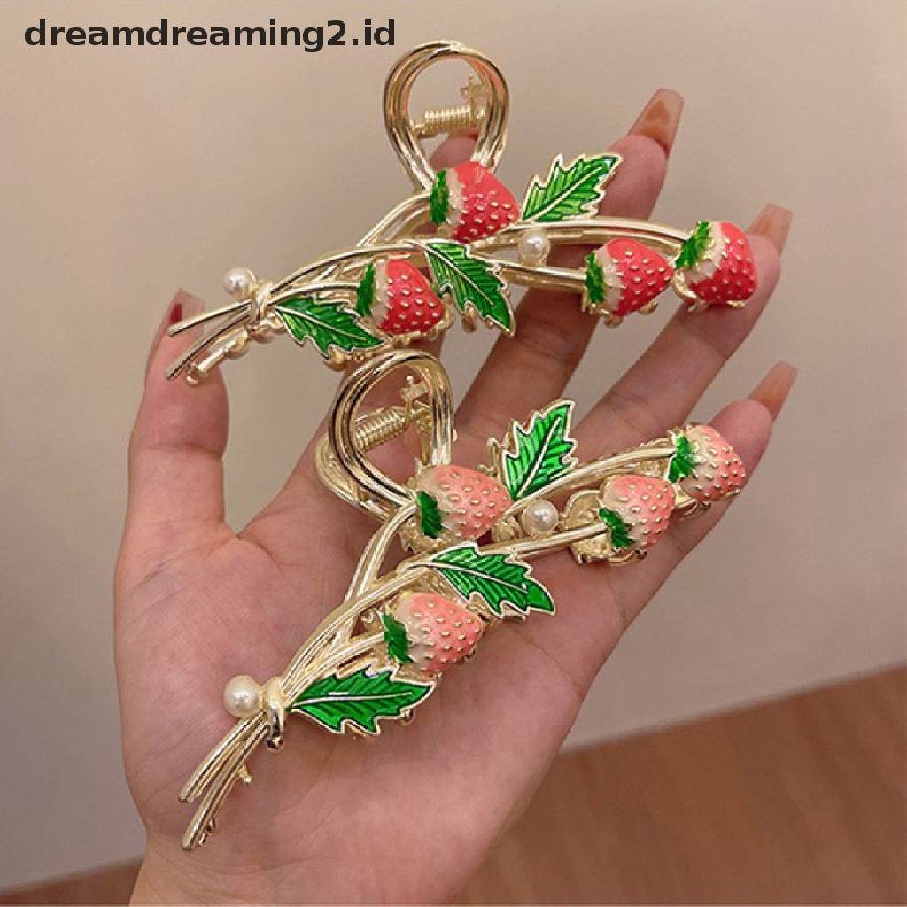 (dream) Korea Baru Strawberry Grab Clips Wanita Elegan Metal Crab Hair Clip Aksesoris Rambut Cewek Hairstyle Membuat Aksesoris//