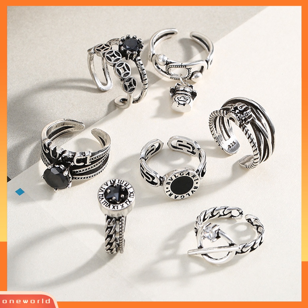 [EONE] Cincin Pasangan Gaya Punk Hias Desain Terbuka Dapat Disesuaikan All-match Hadiah Perhiasan Geometris Pria Wanita Permata Imitasi Dekorasi Jari Cincin Untuk Pakaian Sehari-Hari