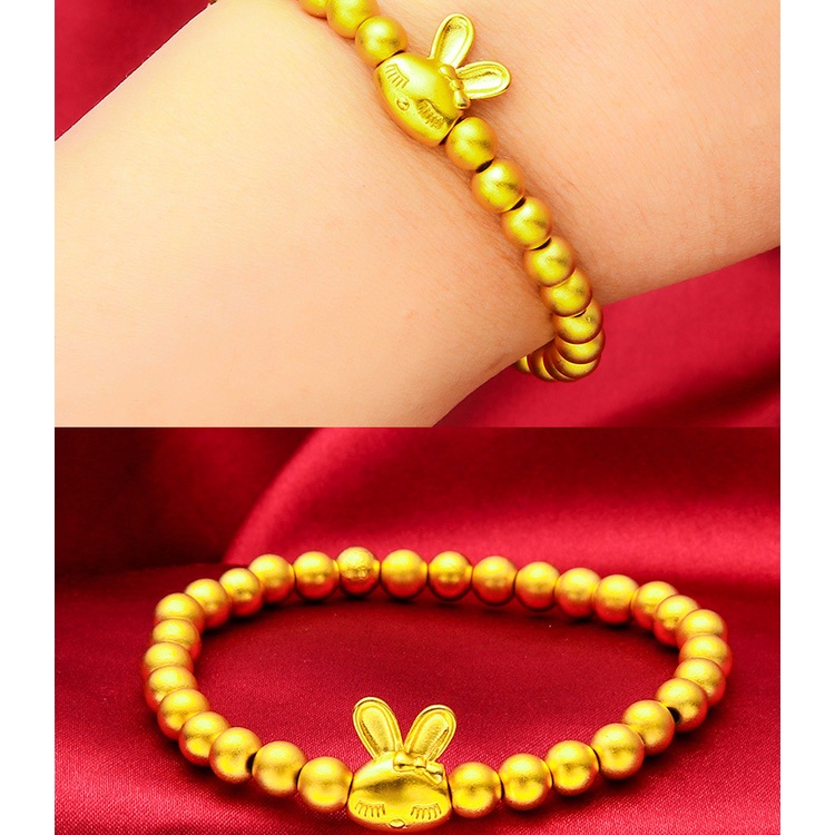 Goldkingdom Perhiasan Fashion 24K Bangkok Aksesoris Ready Stock Wanita Metode Kuno Baru Manik-Manik Buram Wanita Rantai Tangan Kelinci Gelang