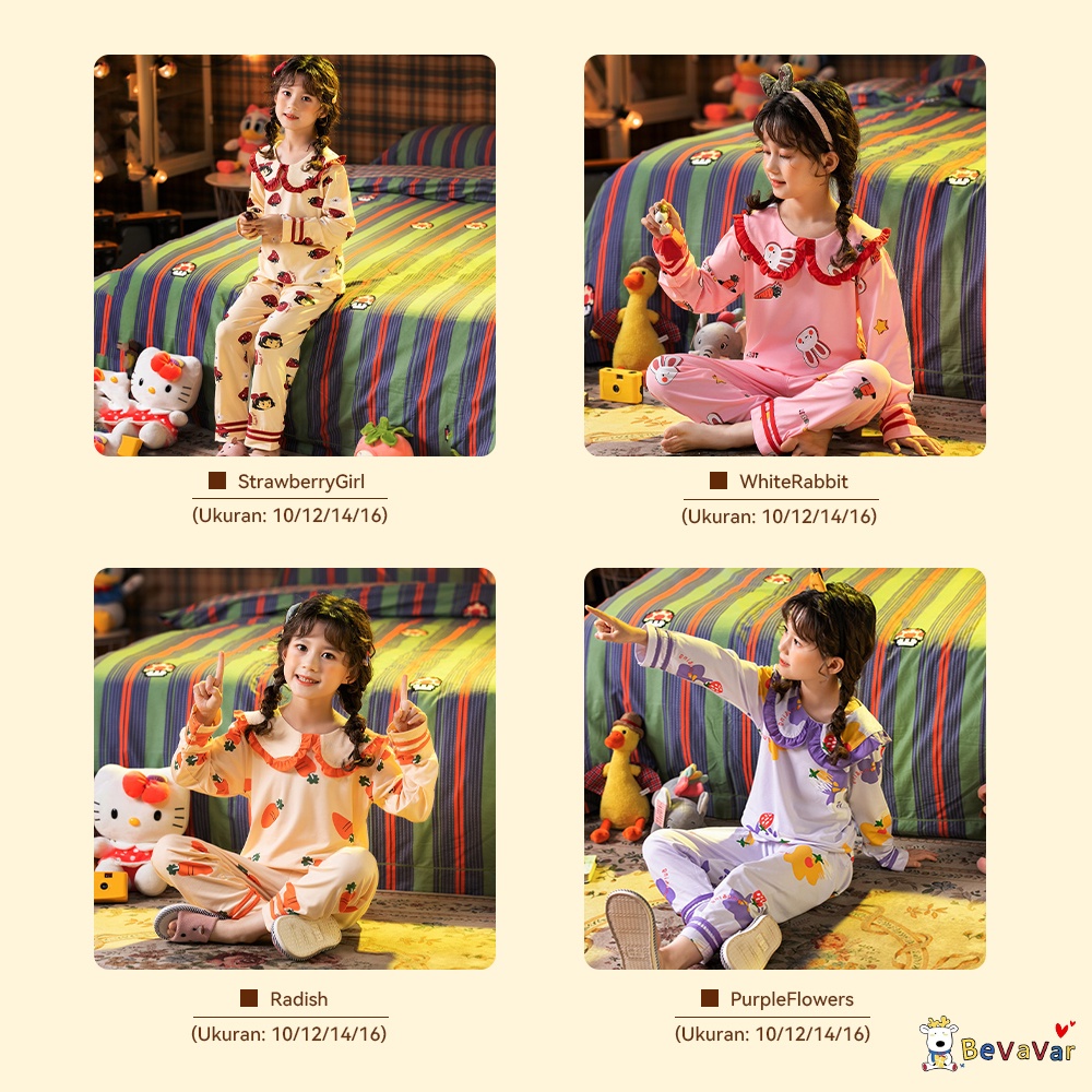 BEVAVAR Piyama Setelan Anak Perempuan/Baju Tidur Anak Perempuan Import Lengan Panjang Celana Panjang